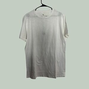 TAL Mens White 100% Cotton‎ Slub Short Sleeve Henley Shirt XL GT1038
